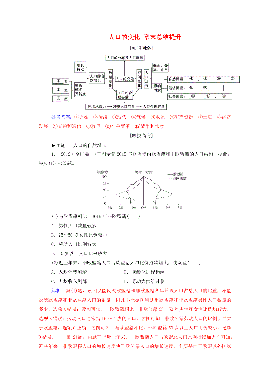 2020高中地理 第一章 人口的变化 章末总结提升练（含解析）新人教版必修2.doc_第1页