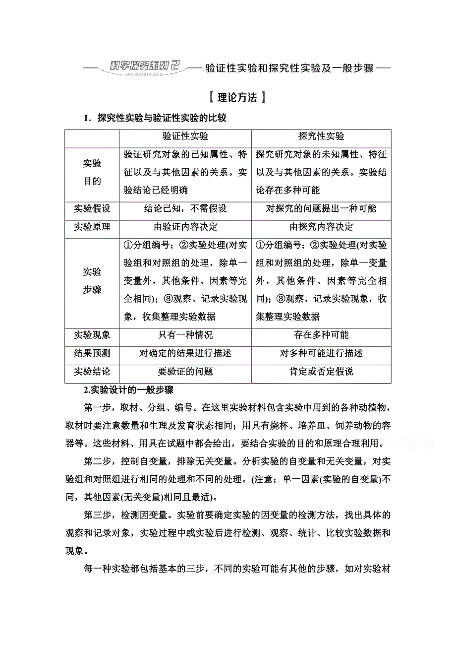 2022届高考统考生物人教版一轮复习教师用书：必修1 第3单元 科学探究系列2 验证性实验和探究性实验及一般步骤 WORD版含解析.doc_第1页