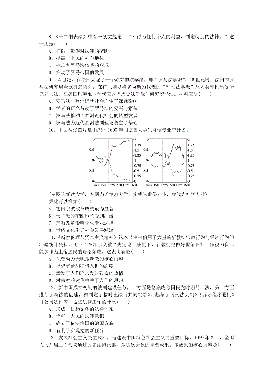 2020-2021学年新教材高中历史 第三单元 法律与教化单元检测卷（含解析）新人教版选择性必修1.doc_第2页