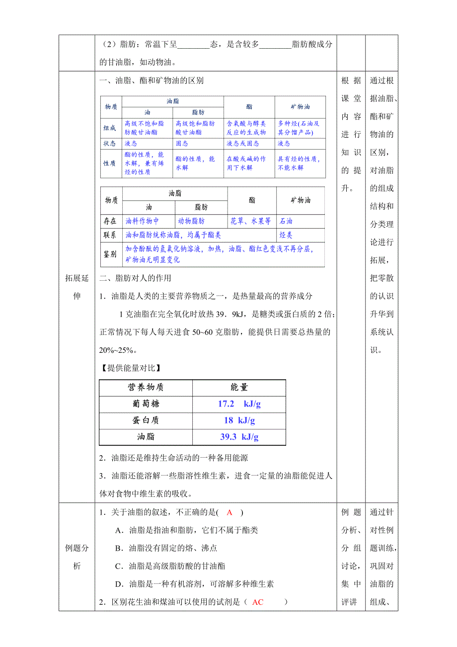 北京市2016-2017学年高二化学上册 4.1.1 油脂的组成和结构（教学设计） WORD版.doc_第3页