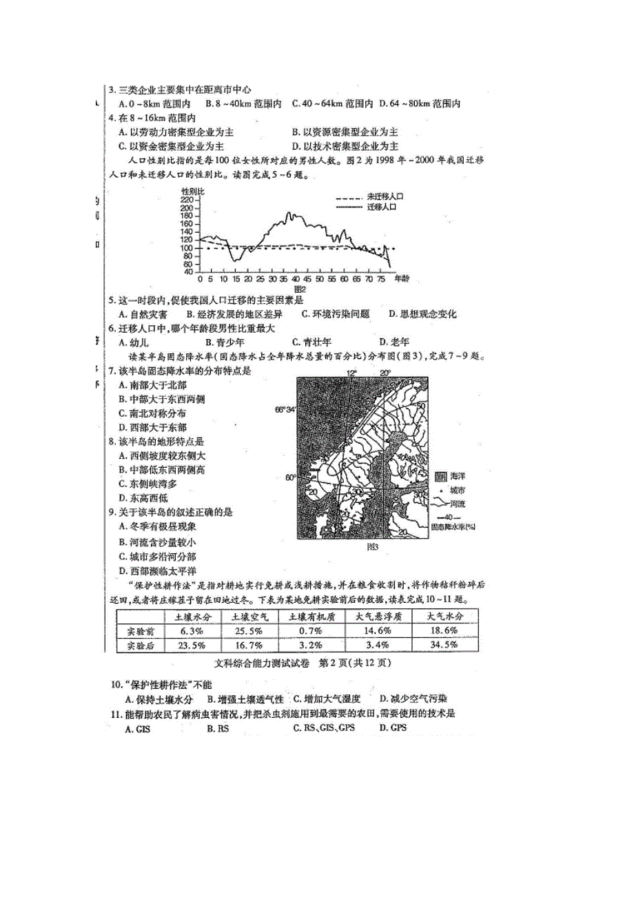 内蒙古包头市2016年高中毕业班学业水平测试与评估（二）文综地理试题 扫描版含答案.doc_第2页