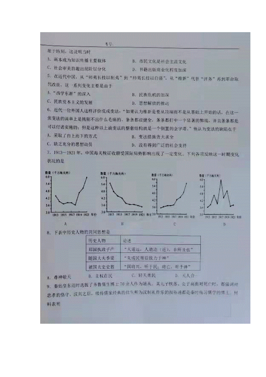 山东省济南市商河县第三中学2022届高三9月双周考历史试题 扫描版缺答案.docx_第2页