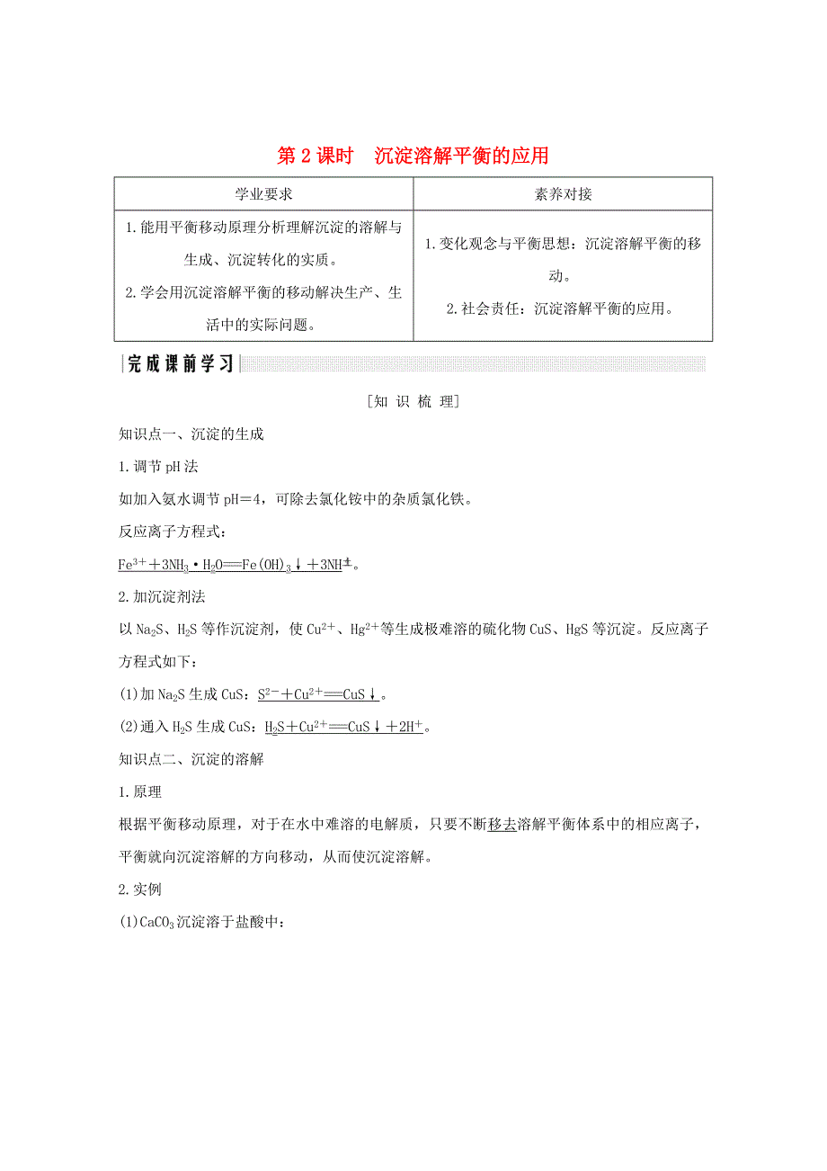 2020高中化学 第3章 物质在水溶液中的行为 第3节 第2课时 沉淀溶解平衡的应用讲义 素养练（含解析）鲁科版选修4.doc_第1页