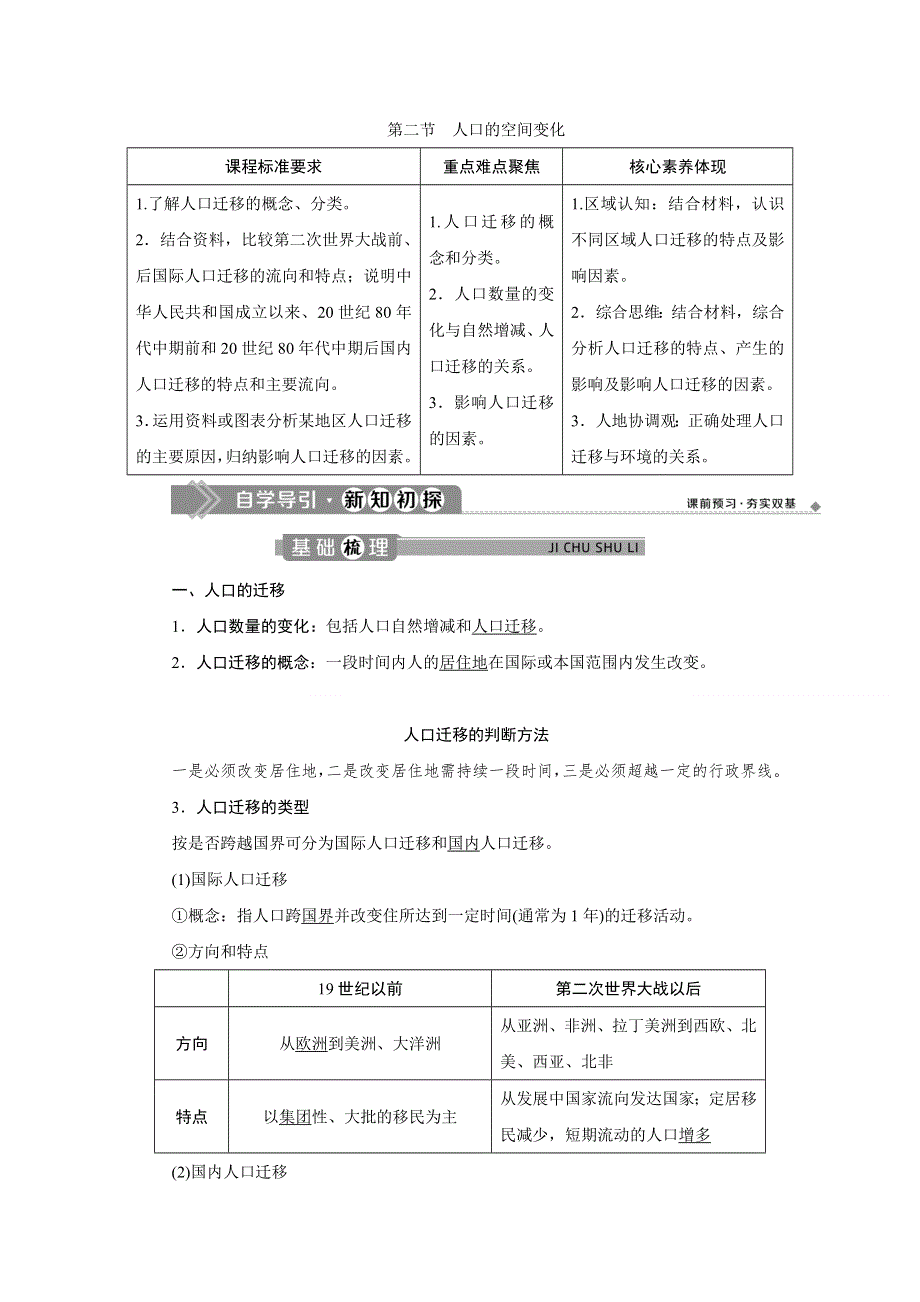 2019-2020学年人教版地理必修二江苏专用讲义：第一章 第二节　人口的空间变化 WORD版含答案.doc_第1页