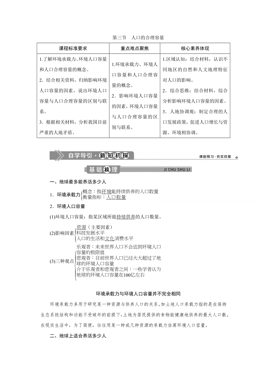 2019-2020学年人教版地理必修二江苏专用讲义：第一章 第三节　人口的合理容量 WORD版含答案.doc_第1页