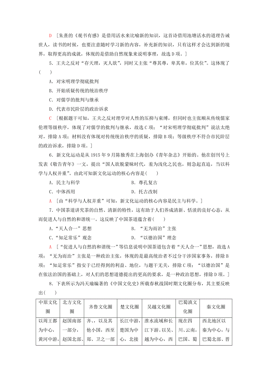 2020-2021学年新教材高中历史 第1单元 源远流长的中华文化 第1课 中华优秀传统文化的内涵与特点课时作业（含解析）新人教版选择性必修3.doc_第2页