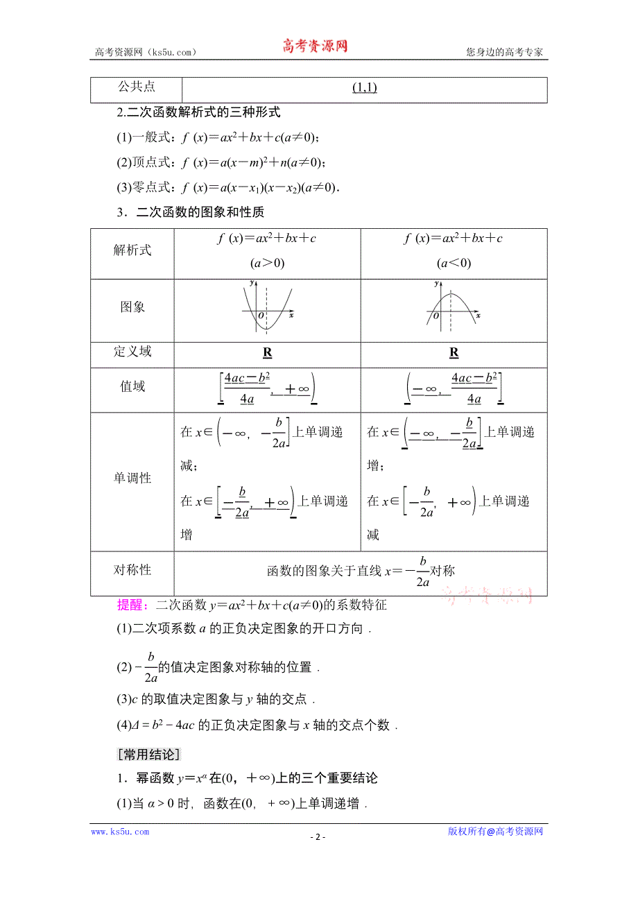 2022届高考统考数学理科人教版一轮复习教师用书：第2章 第5节 幂函数与二次函数 WORD版含解析.doc_第2页