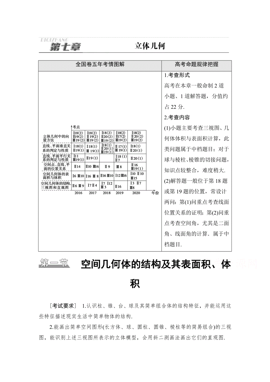 2022届高考统考数学理科人教版一轮复习教师用书：第7章 第1节 空间几何体的结构及其表面积、体积 WORD版含解析.doc_第1页