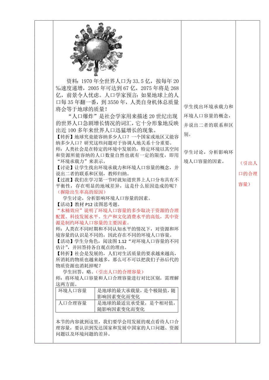 北京市2015-2016学年高一地理下册（必修2）1.3 人口的合理容量（教学设计） WORD版.doc_第3页