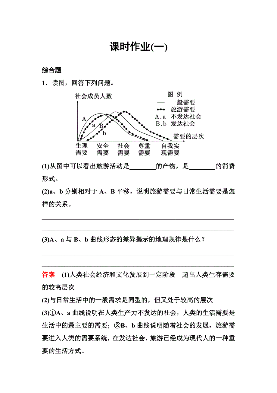 2019-2020学年人教版地理选修三同步作业：第1章 现代旅游及其作用 作业1 WORD版含解析.doc_第1页