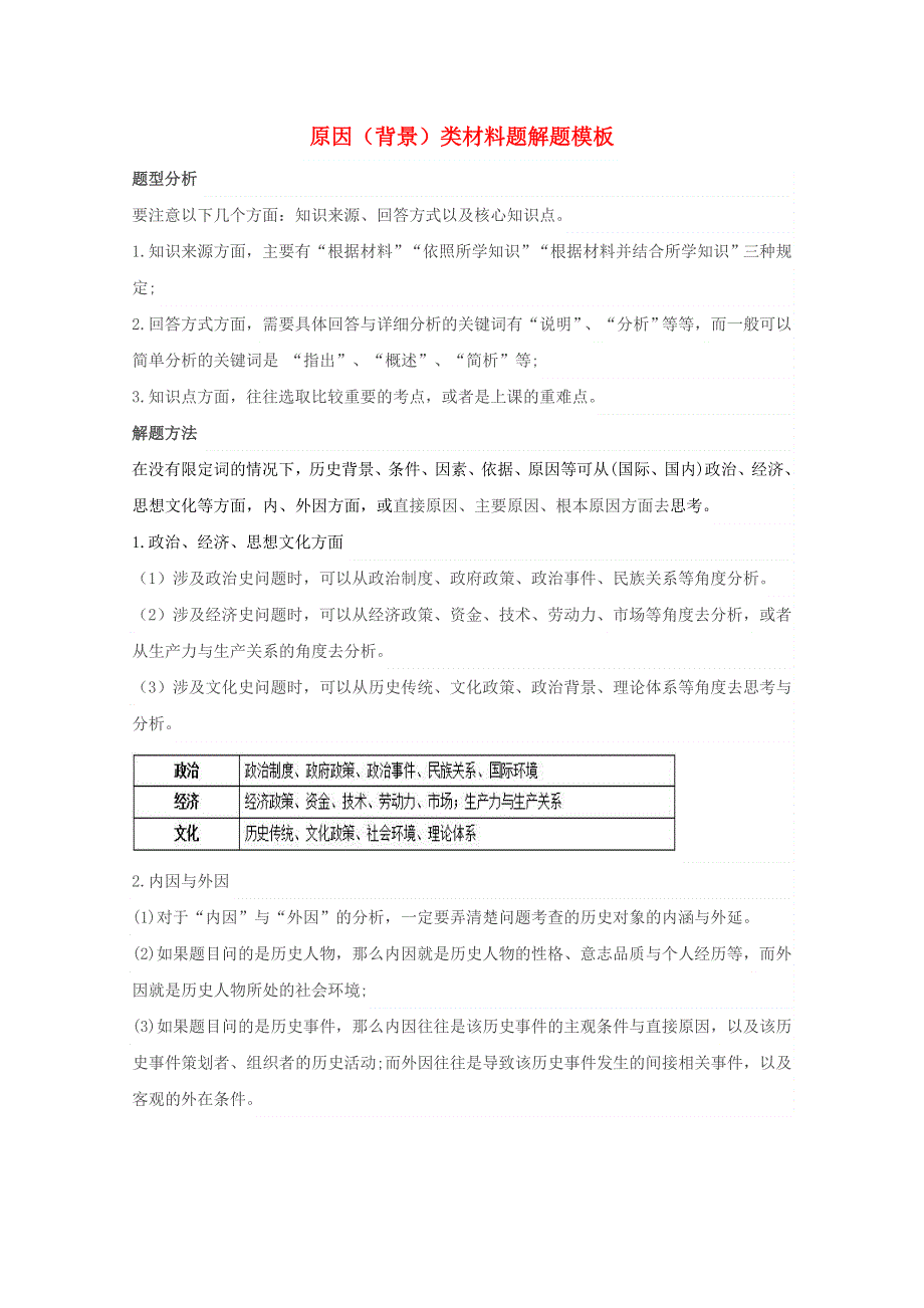 2021年高考历史解题模板6-原因类材料题解题模板（含解析）.doc_第1页