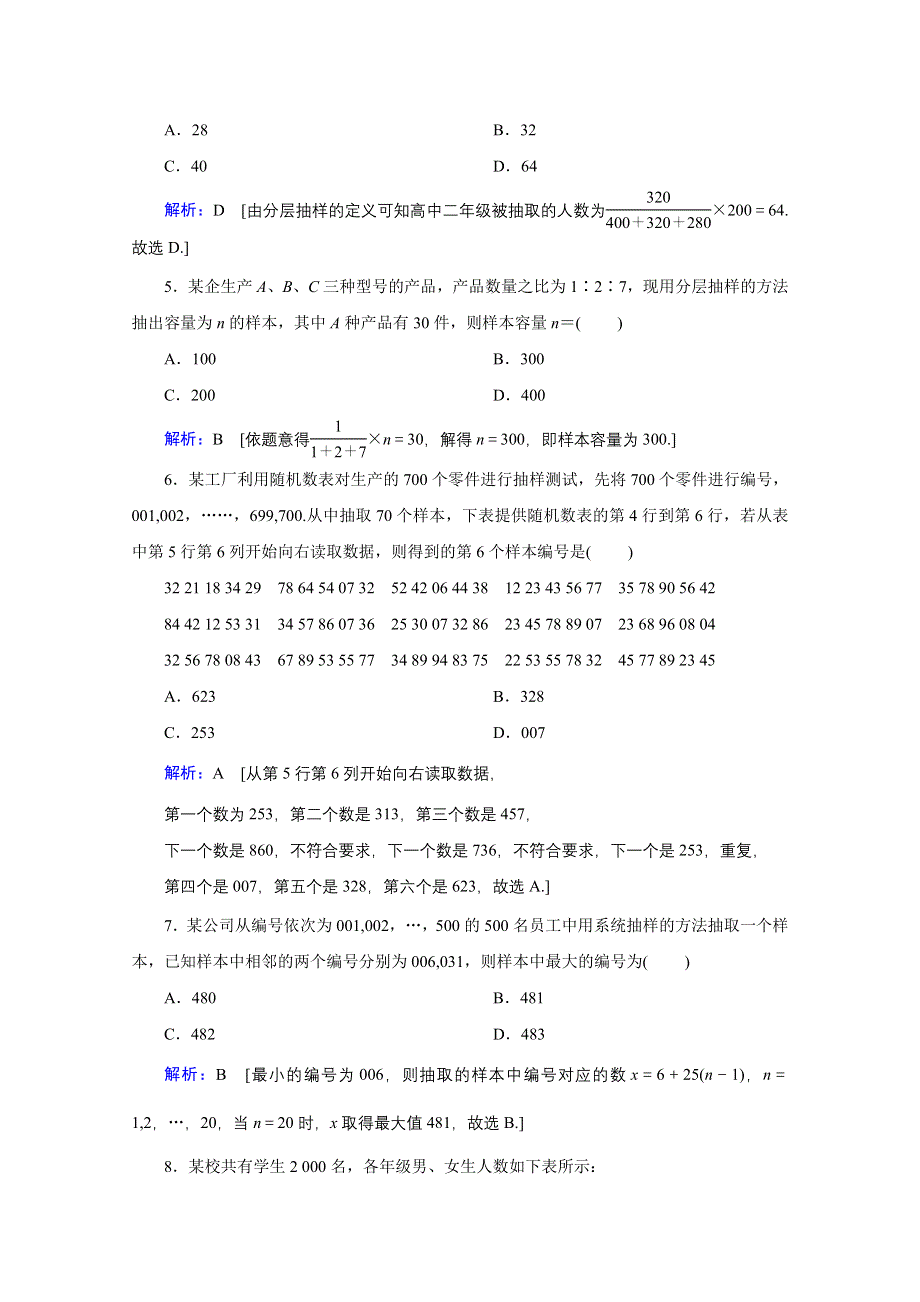 2020高考艺考数学总复习课时作业：第九章 第2节 随机抽样 WORD版含解析.doc_第2页