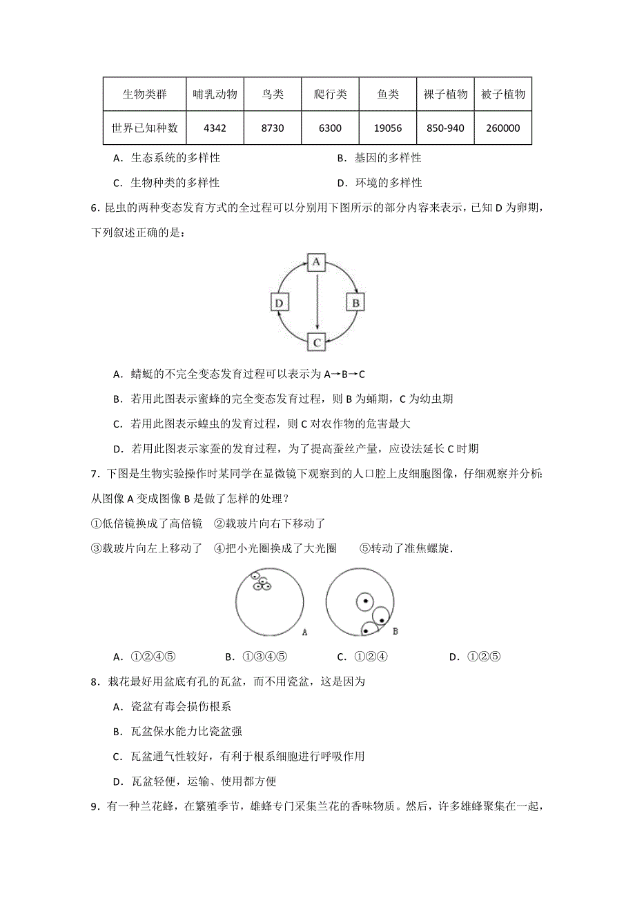 山东省滕州市东沙河中学2015年学业水平测试模拟（1）生物试题 WORD版含答案.doc_第2页