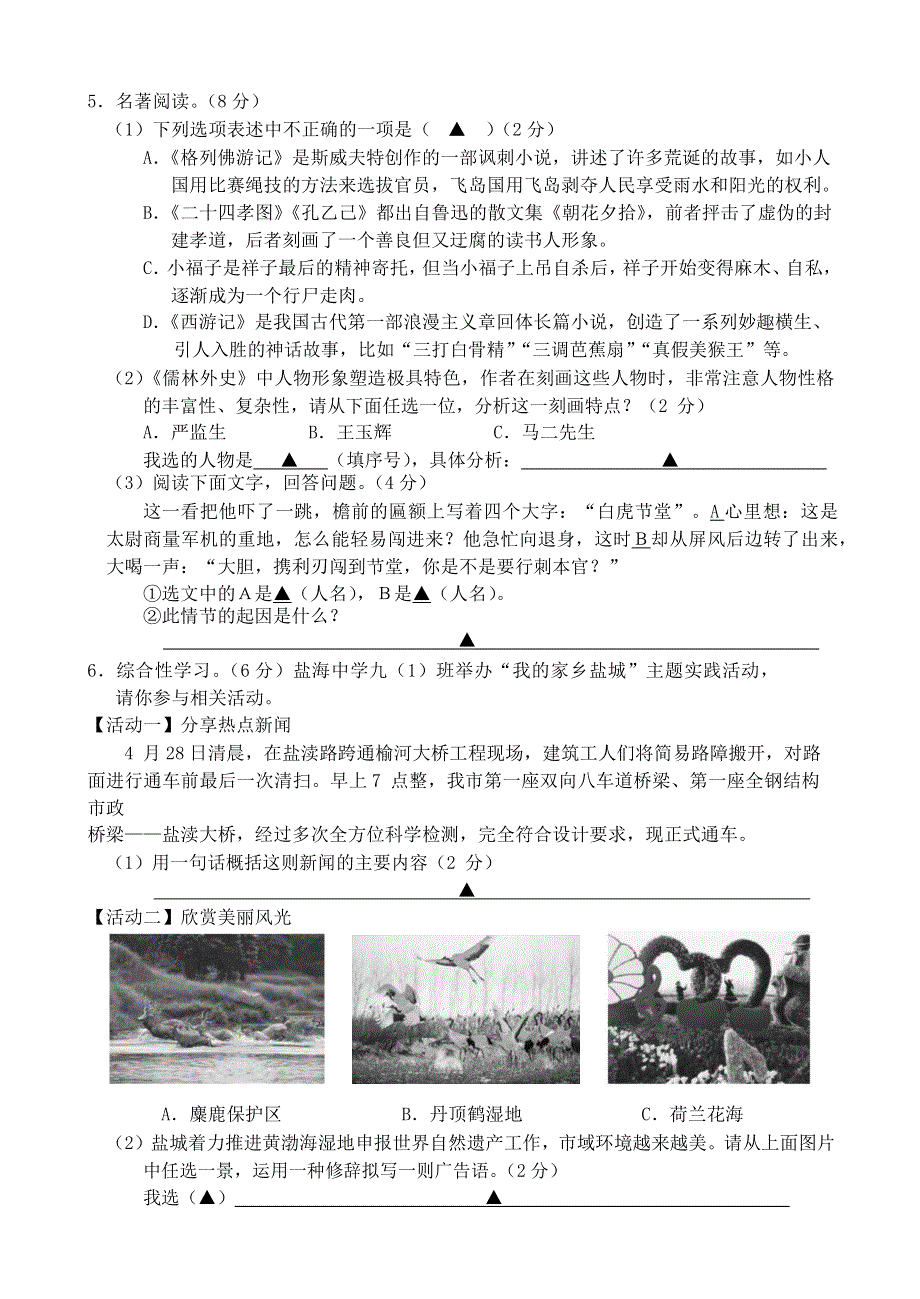 江苏省盐城市亭湖区2020年中考语文第一次调研试卷.docx_第2页