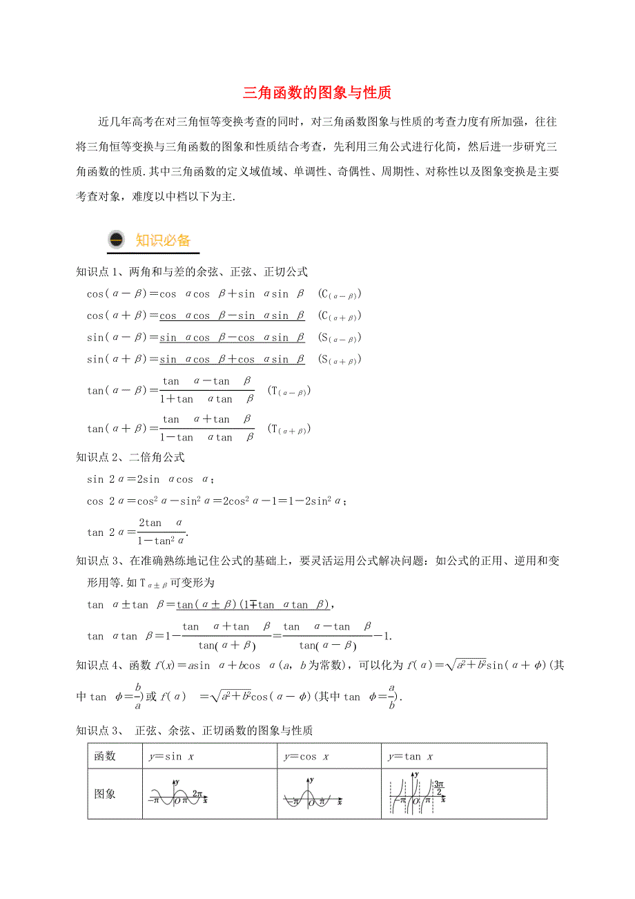 2021年高考数学三轮冲刺训练 三角函数的图象与性质（含解析）.doc_第1页