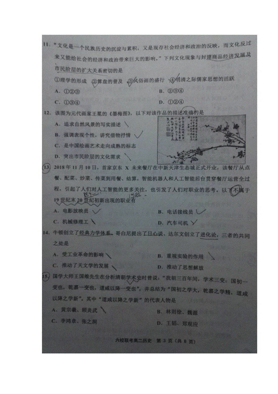 天津市七校（静海一中、宝坻一中、杨村一中等）2018-2019学年高二上学期期末考试历史试题 扫描版缺答案.doc_第3页