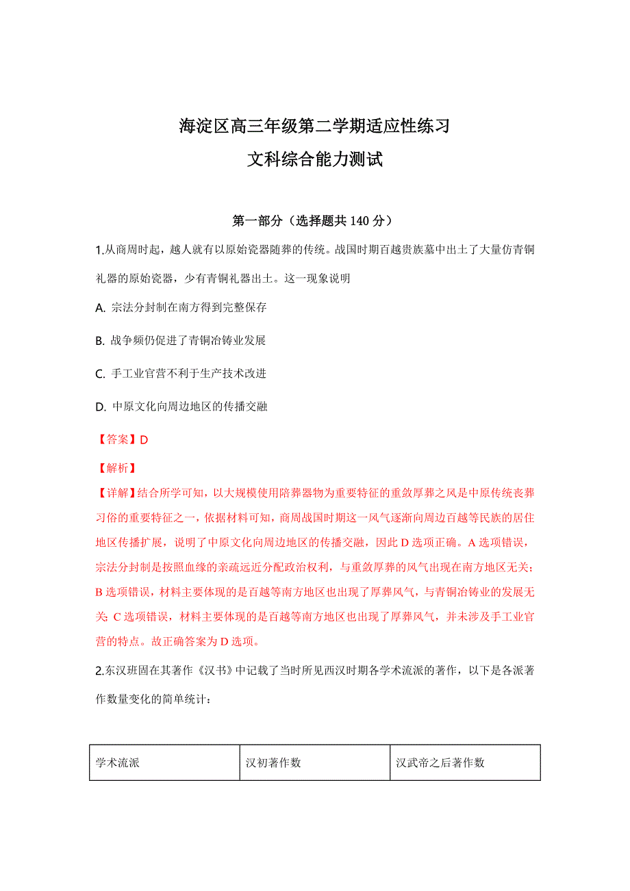 北京市海淀区2019届高三3月适应性练习（零模）文科综合历史试卷 WORD版含解析.doc_第1页