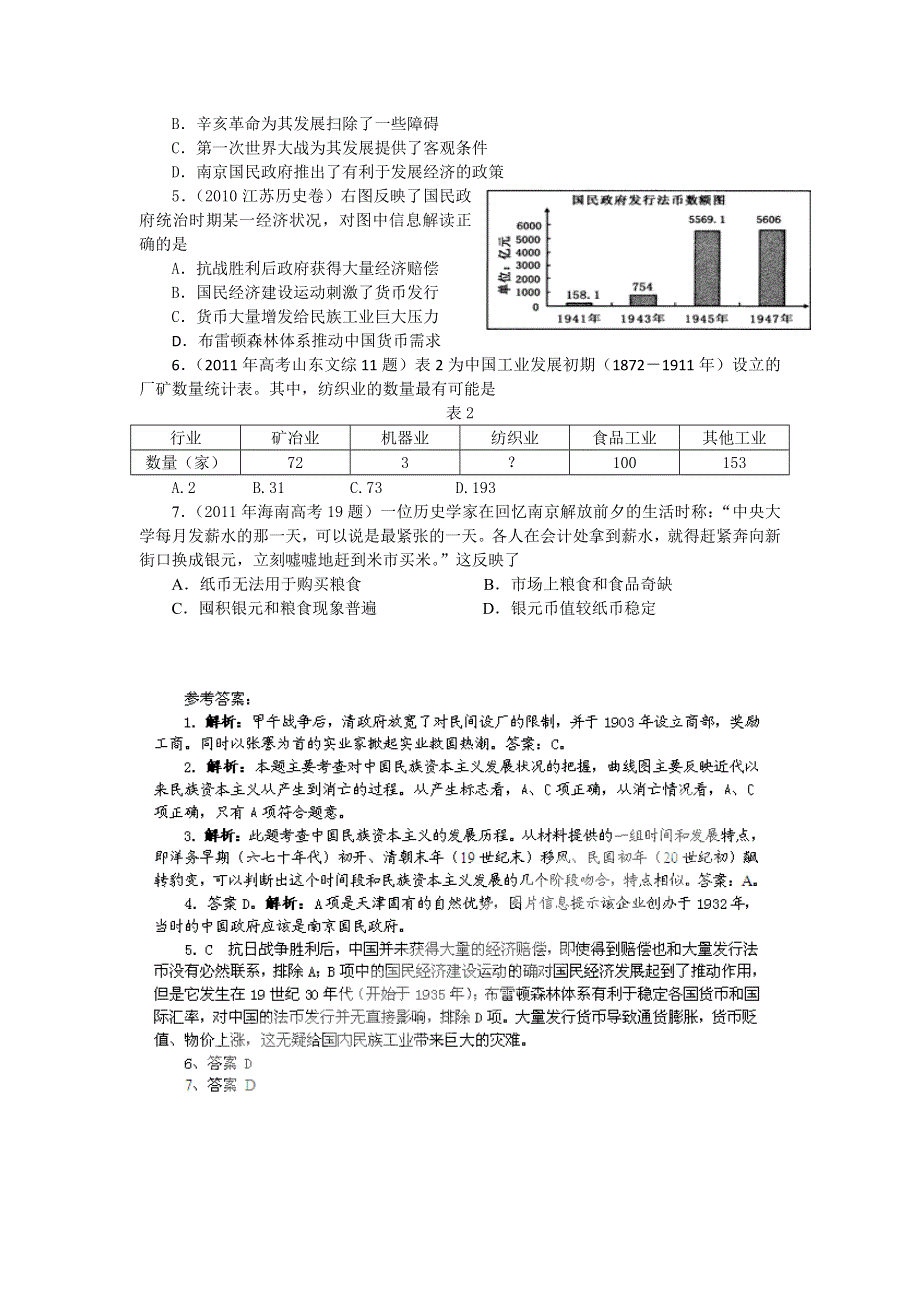 2012高一历史每课一练 3.2 中国民族资本主义的曲折发展 27（人教版必修2）.doc_第2页