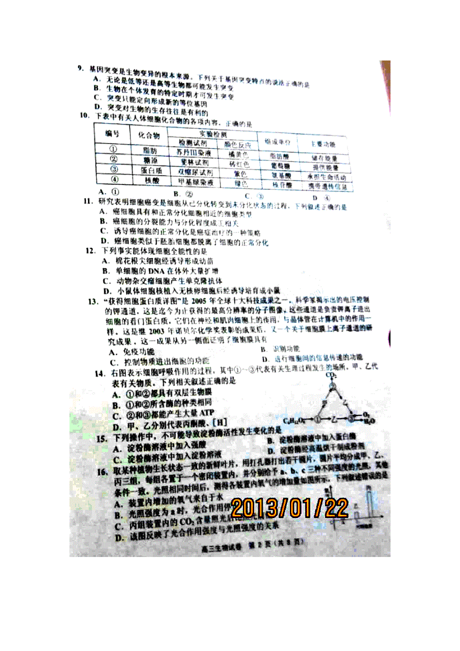 天津市五区县2013届高三上学期期末考试生物试题 扫描版含答案.doc_第2页