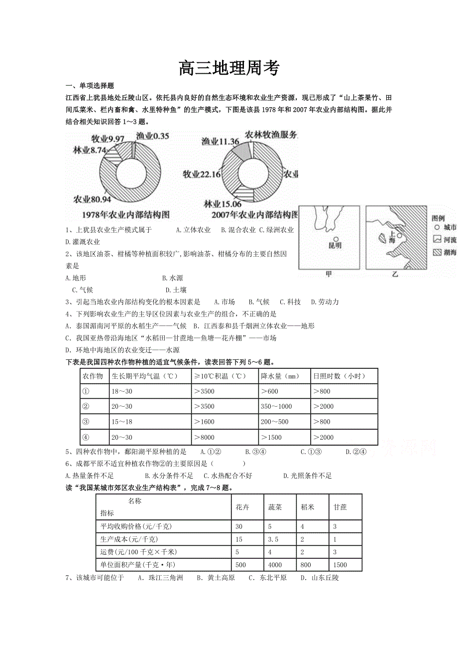 山东省滕州市第一中学2016届高三上学期周考地理试卷 WORD版含答案.doc_第1页