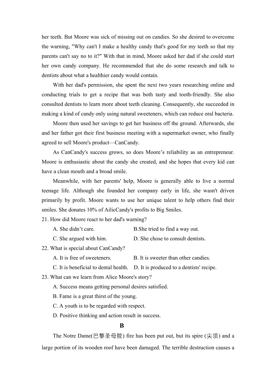 山东省滕州市第一中学2019-2020学年高一4月网课检测英语试题 WORD版含答案.doc_第3页