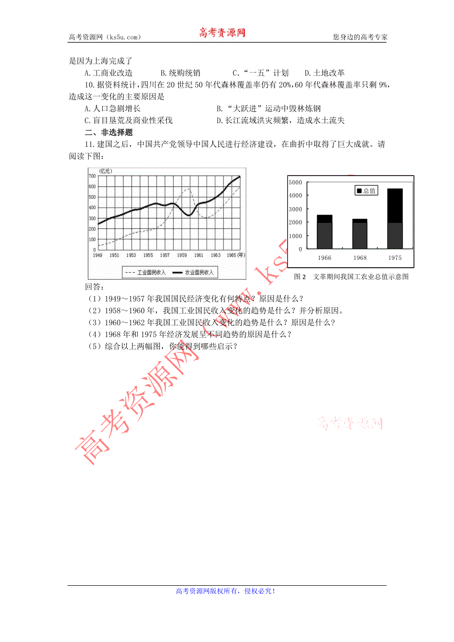 2012高一历史每课一练 4.1 经济建设的发展和曲折 5（人教版必修2）.doc_第2页