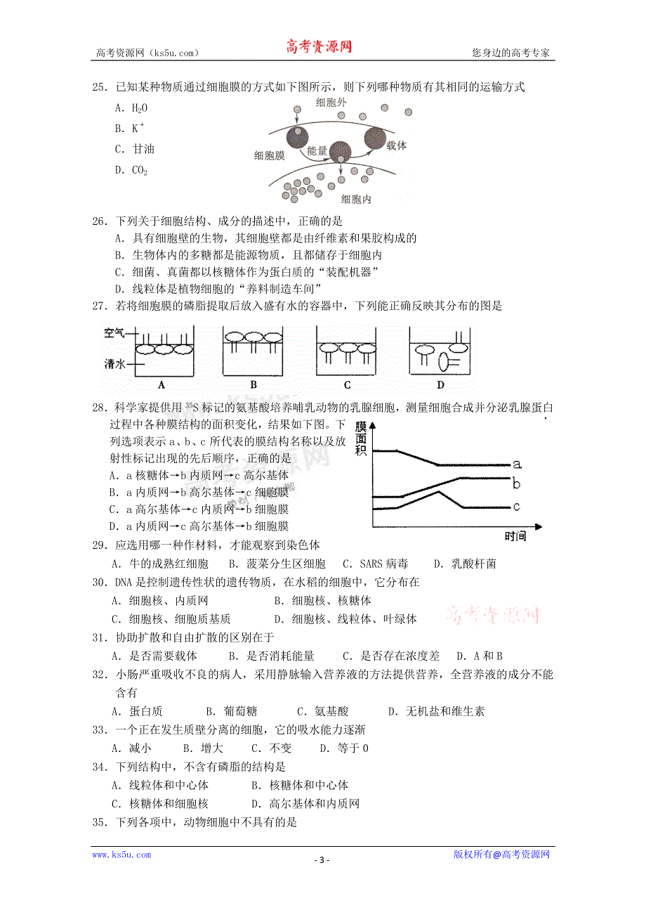 广东省汕头金山中学10-11学年高一上学期期中考试（生物）.doc_第3页