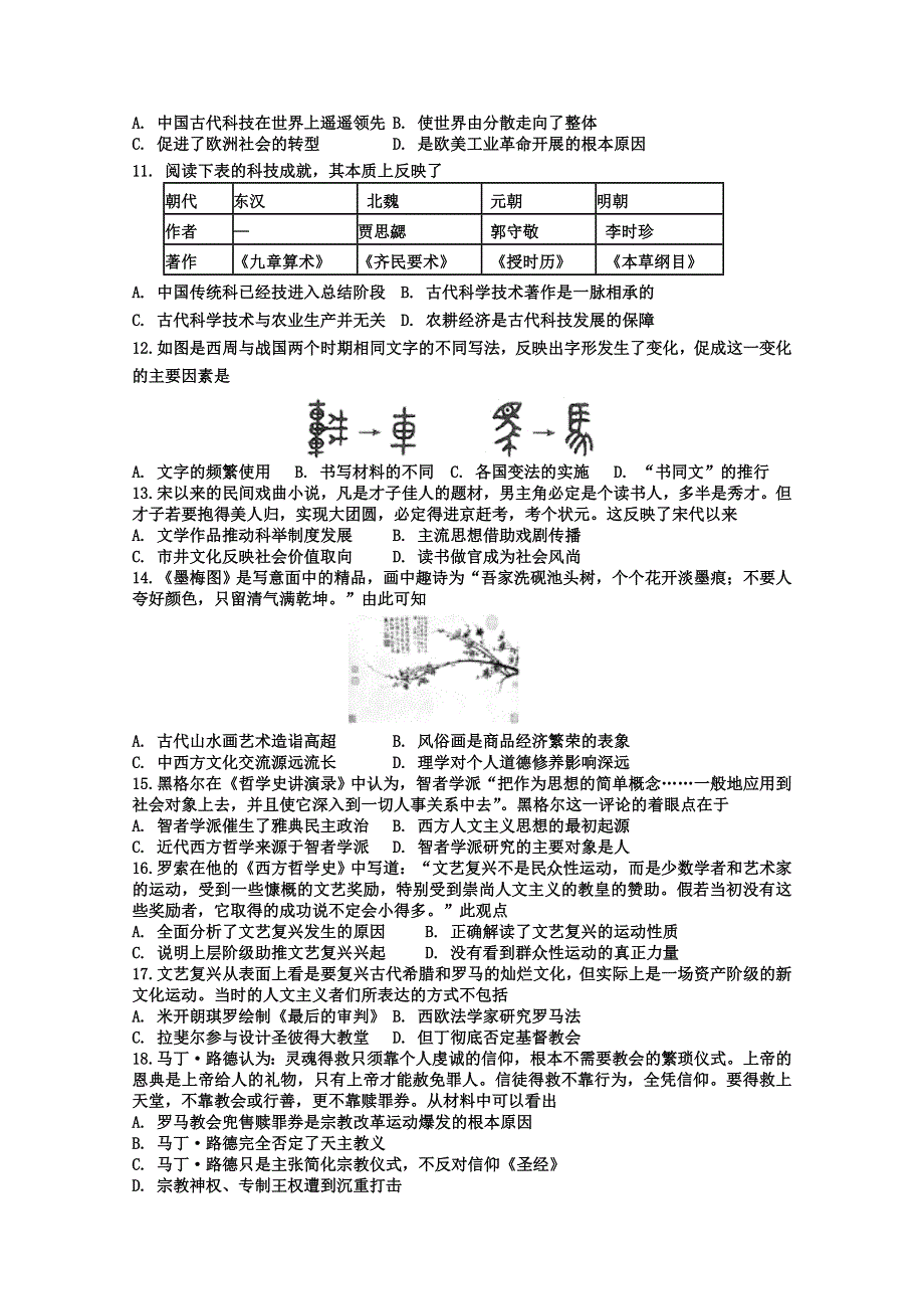 安徽省蚌埠田家炳中学、五中2019-2020学年高二上学期期中考试历史试题 WORD版含答案.doc_第2页