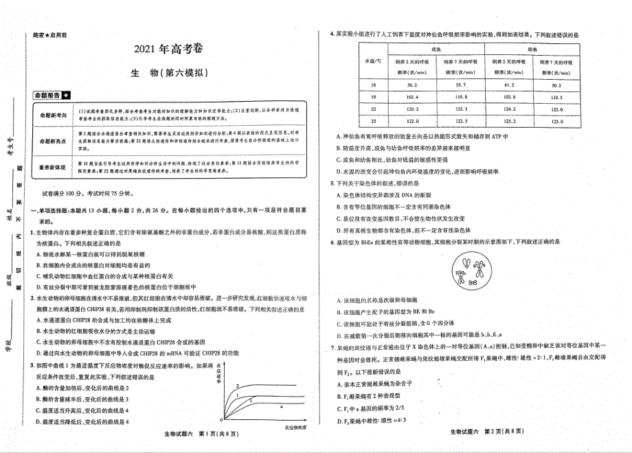 2021年高考生物 模拟卷6（PDF）（含解析）.pdf_第1页