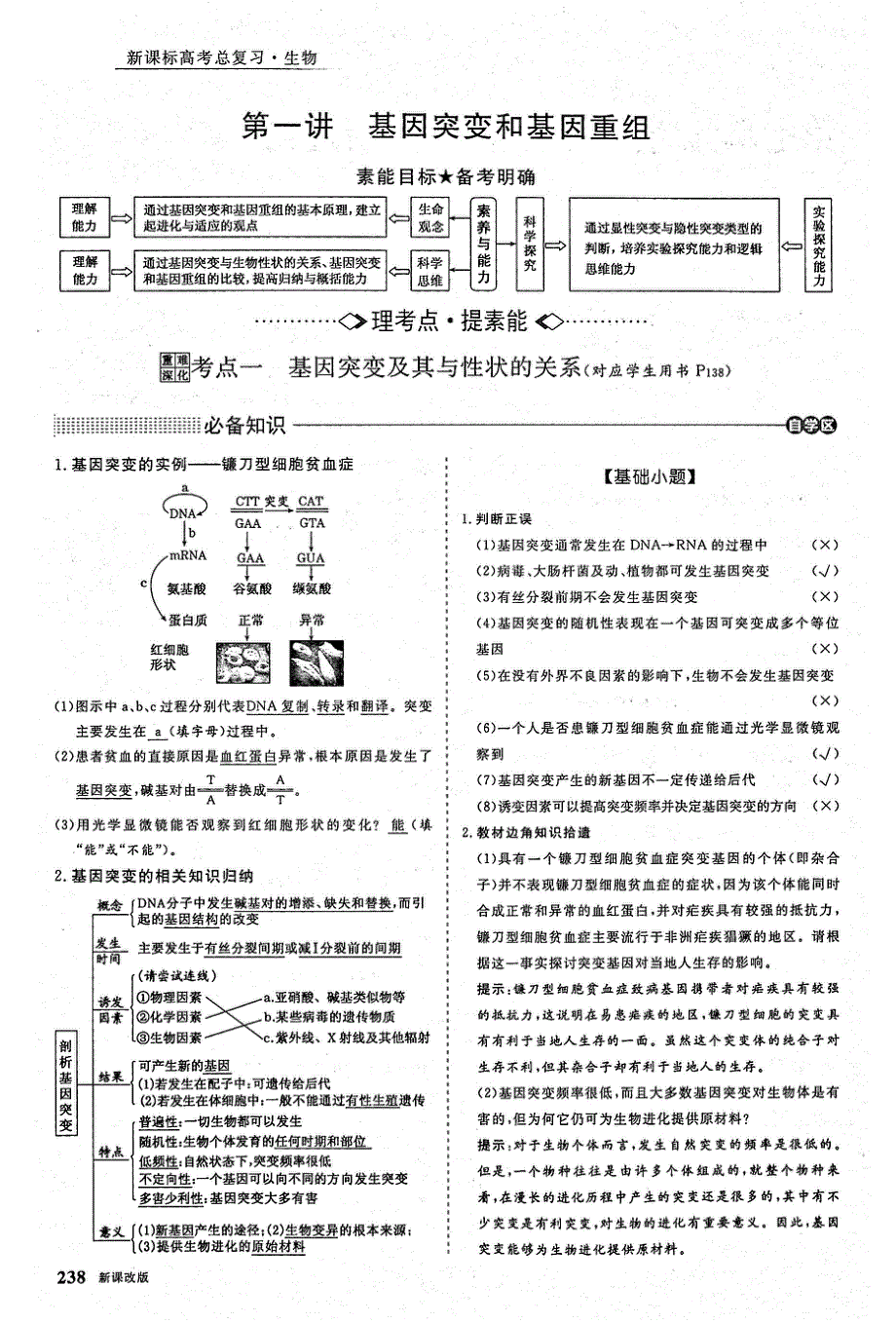 2021年高考生物一轮复习 第7单元 生物的变异、育种与进化 第1讲 基因突变和基因重组 考点1 基因突变及其与性状的关系教案（PDF）.pdf_第1页