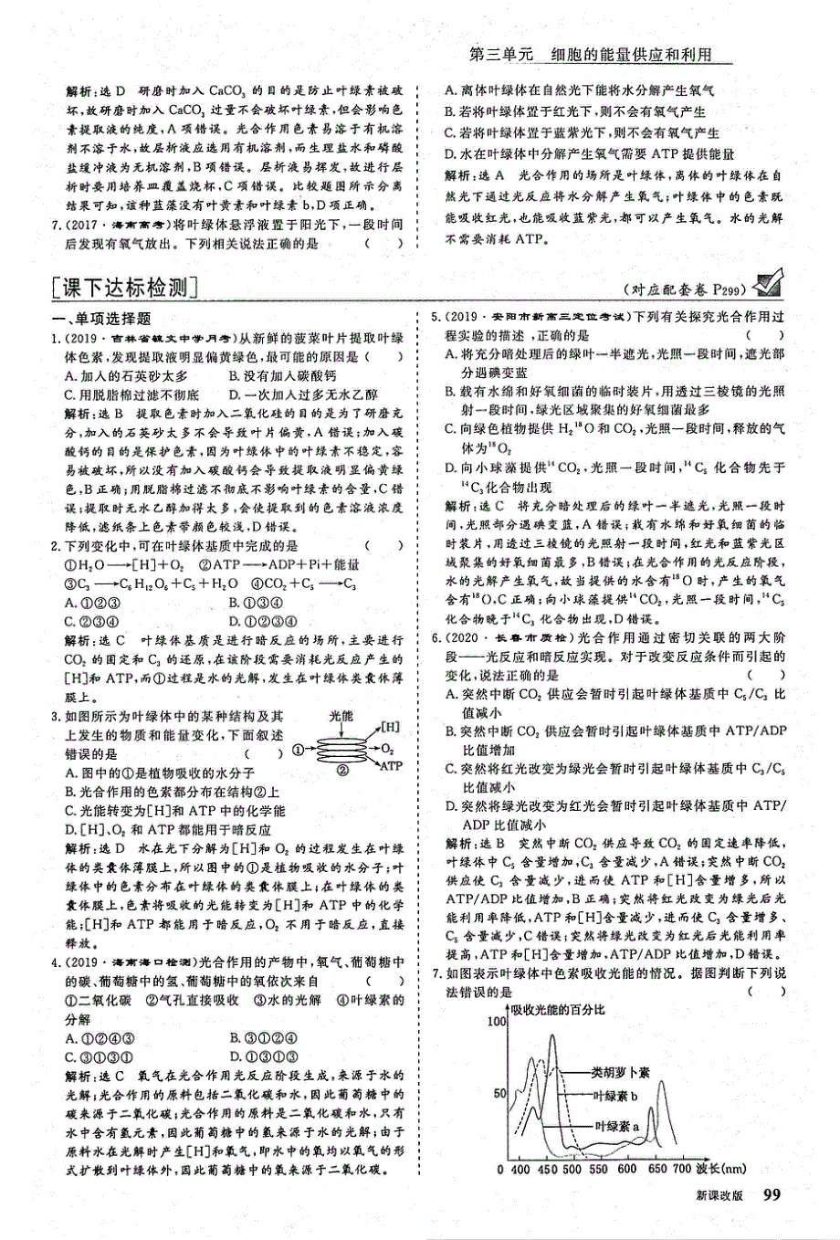 2021年高考生物一轮复习 第3单元 细胞的能量供应和利用 第3讲 能量之源--光与光合作用 第1课时 绿叶中色素的提取、分离和光合作用的基本过程课下达标检测（含解析）（PDF）.pdf_第2页