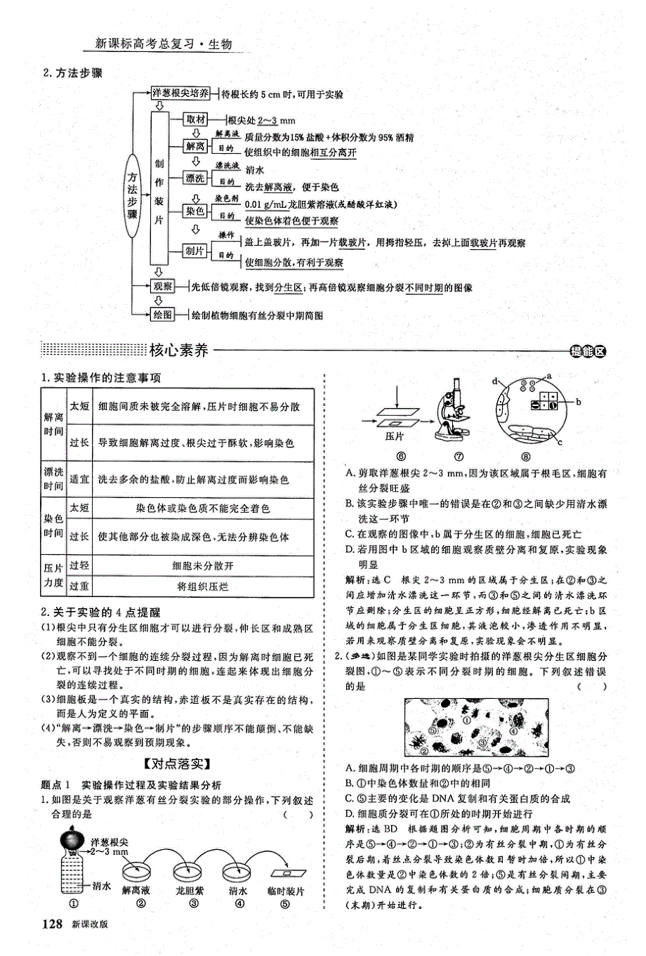 2021年高考生物一轮复习 第4单元 细胞的生命历程 第1讲 细胞的增殖 考点3 观察根尖分生组织细胞的有丝分裂教案（PDF）.pdf_第2页