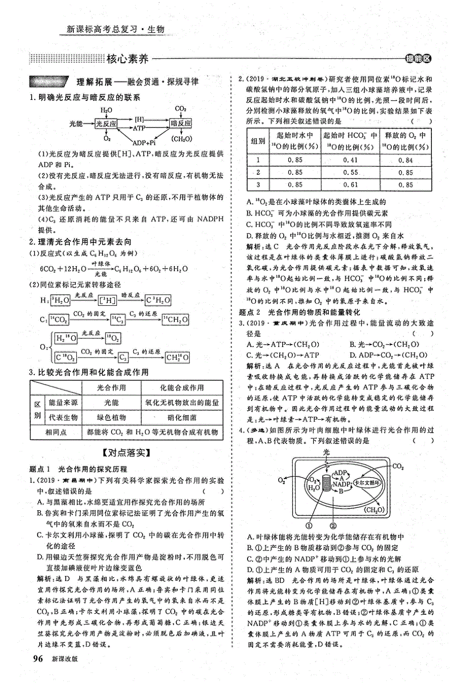 2021年高考生物一轮复习 第3单元 细胞的能量供应和利用 第3讲 能量之源--光与光合作用 第1课时 绿叶中色素的提取、分离和光合作用的基本过程 考点2 光合作用的过程教案（PDF）.pdf_第2页