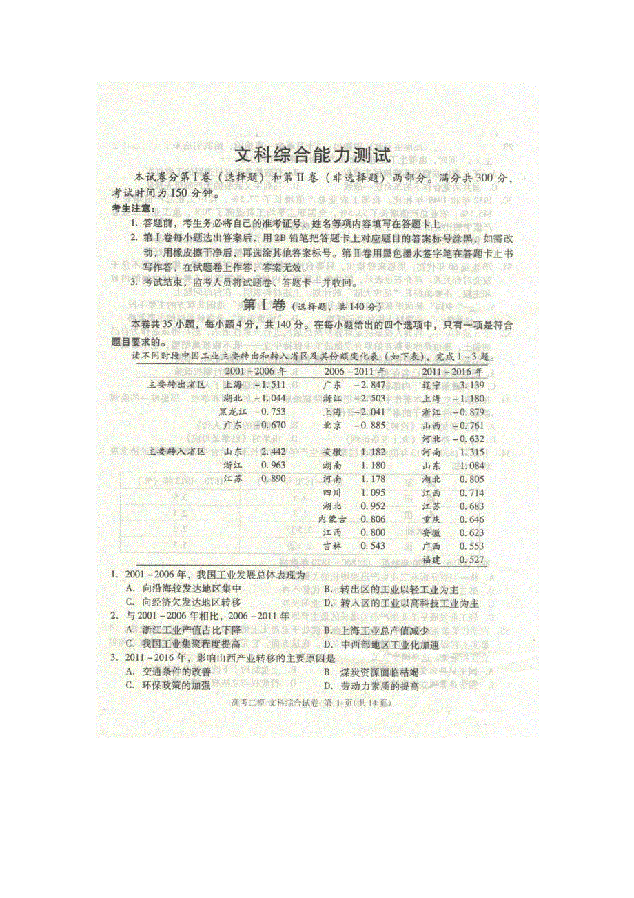 江西省萍乡市上栗县上栗中学2020届高三第二次模拟考试文综试卷 扫描版含答案.doc_第1页