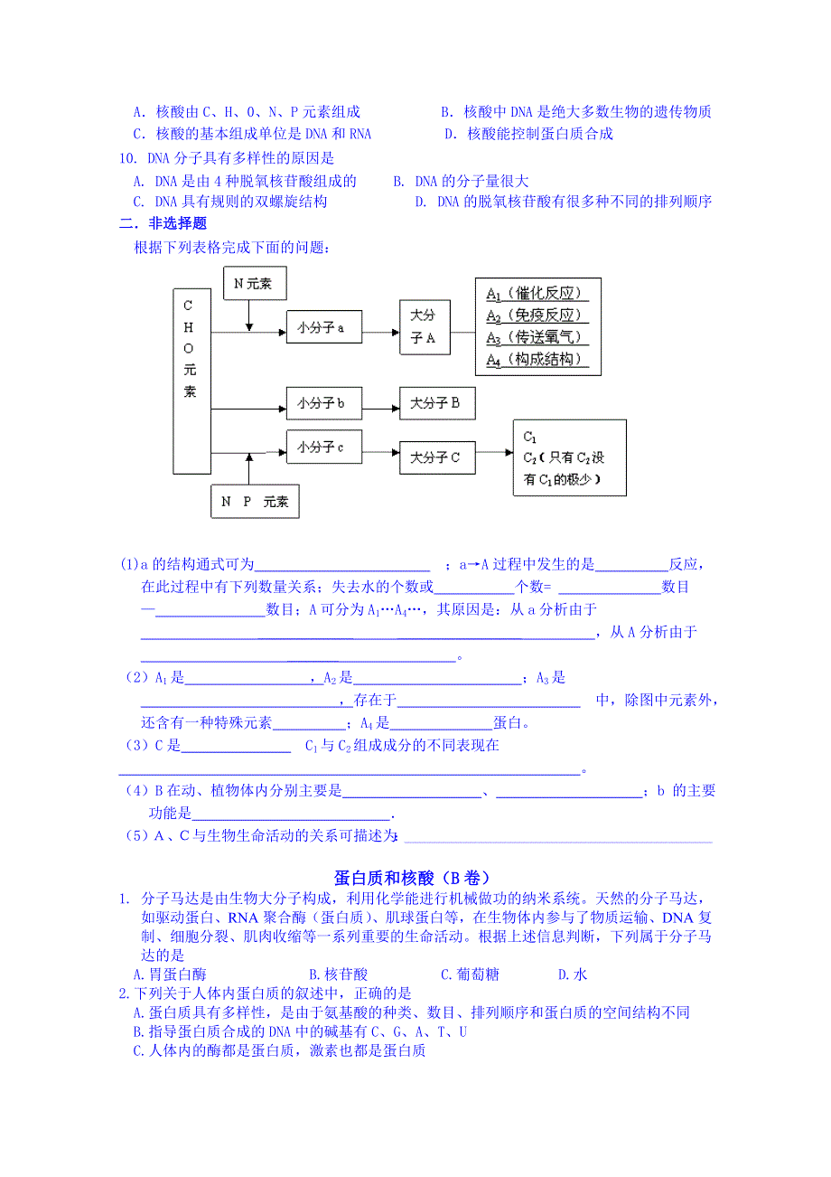 吉林省吉林市第一中学校人教版高中生物必修一 同步测试 蛋白质和核酸（A卷）.doc_第2页