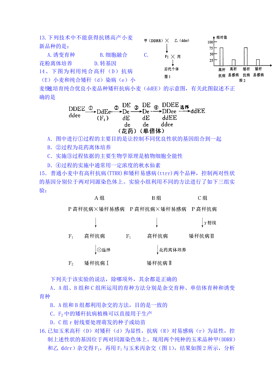 吉林省吉林市第一中学校人教版高中生物必修二练习 第六章 从杂交育种到基因工程 第一节 杂交育种和诱变育种.doc_第3页