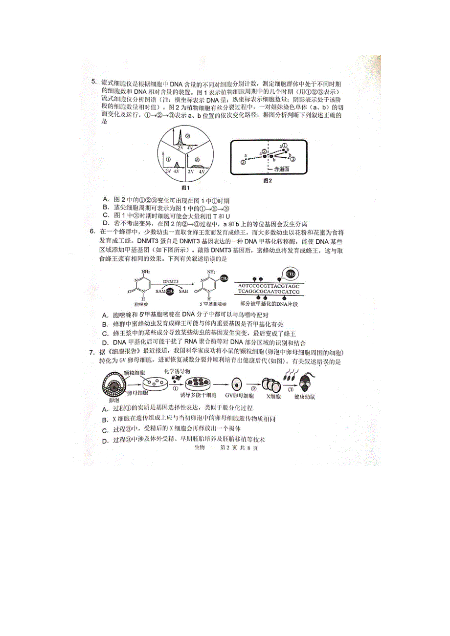 天津市十二区县重点学校2020届高三生物毕业班联考试题（一）（扫描版）.doc_第2页