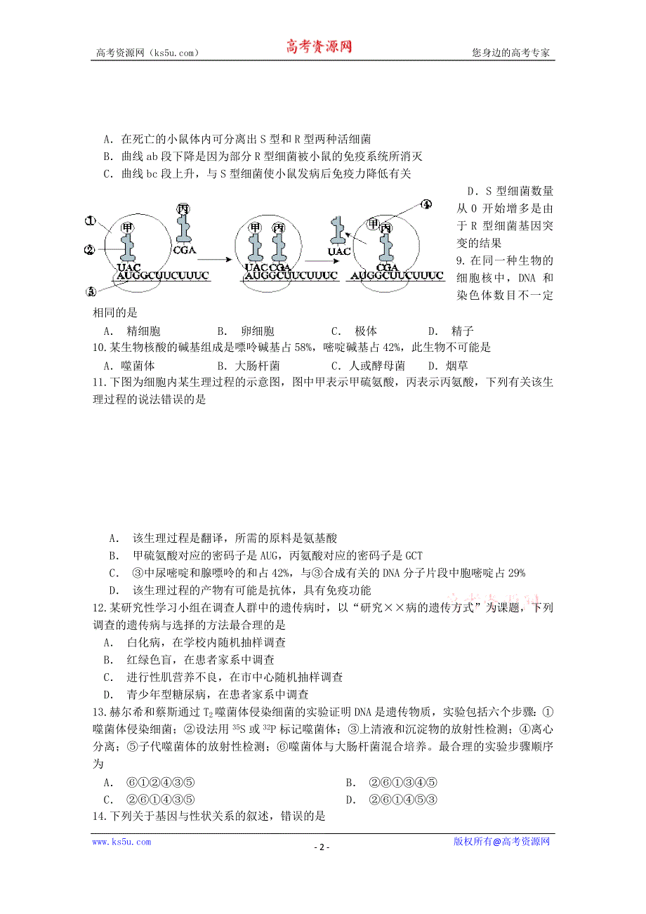 吉林省吉林市第二中学2015-2016学年高一5月月考生物试题 WORD版含答案.doc_第2页