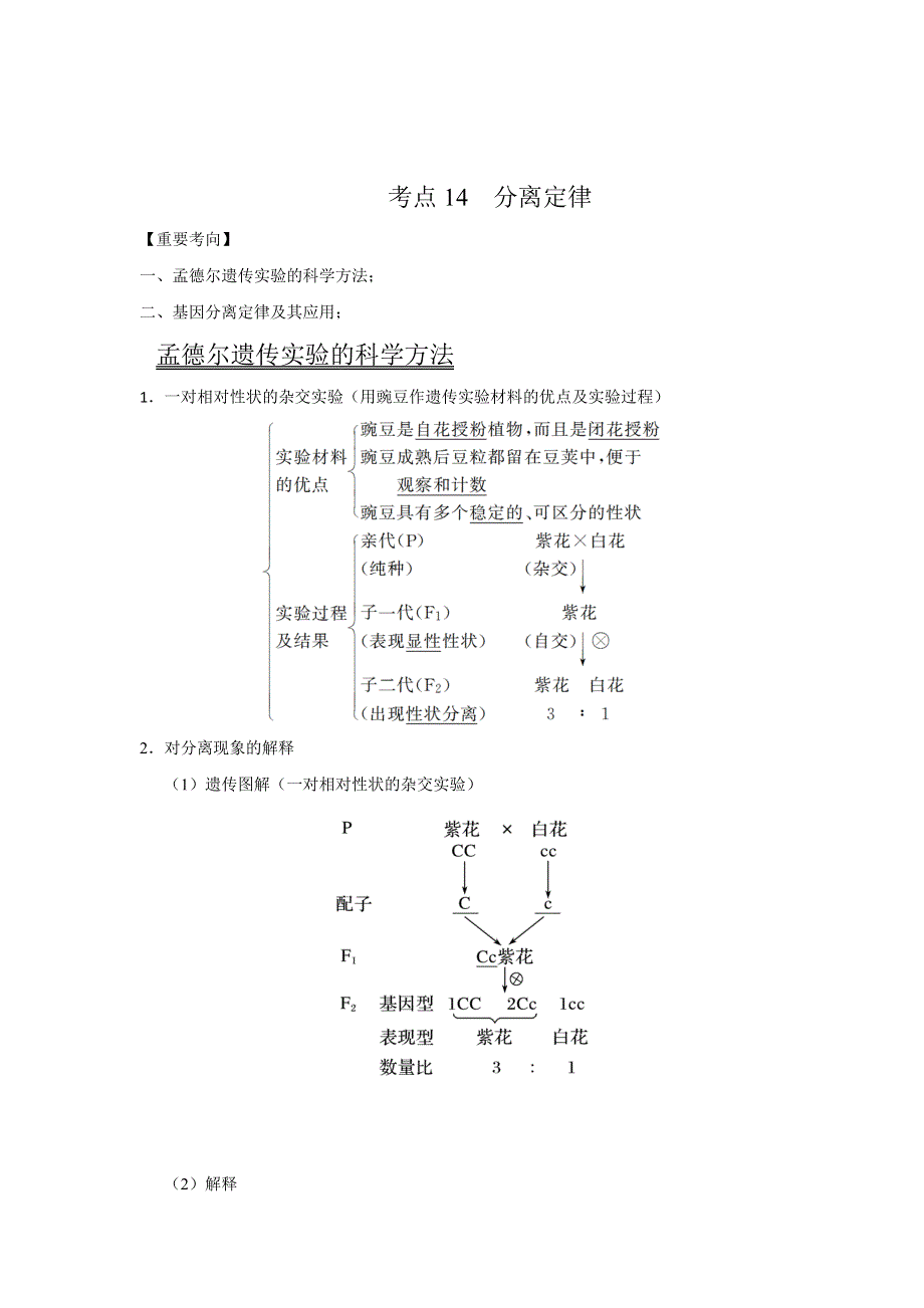 2022年高考生物一轮复习（浙江专用） 考点14 分离定律 WORD版含解析.doc_第1页