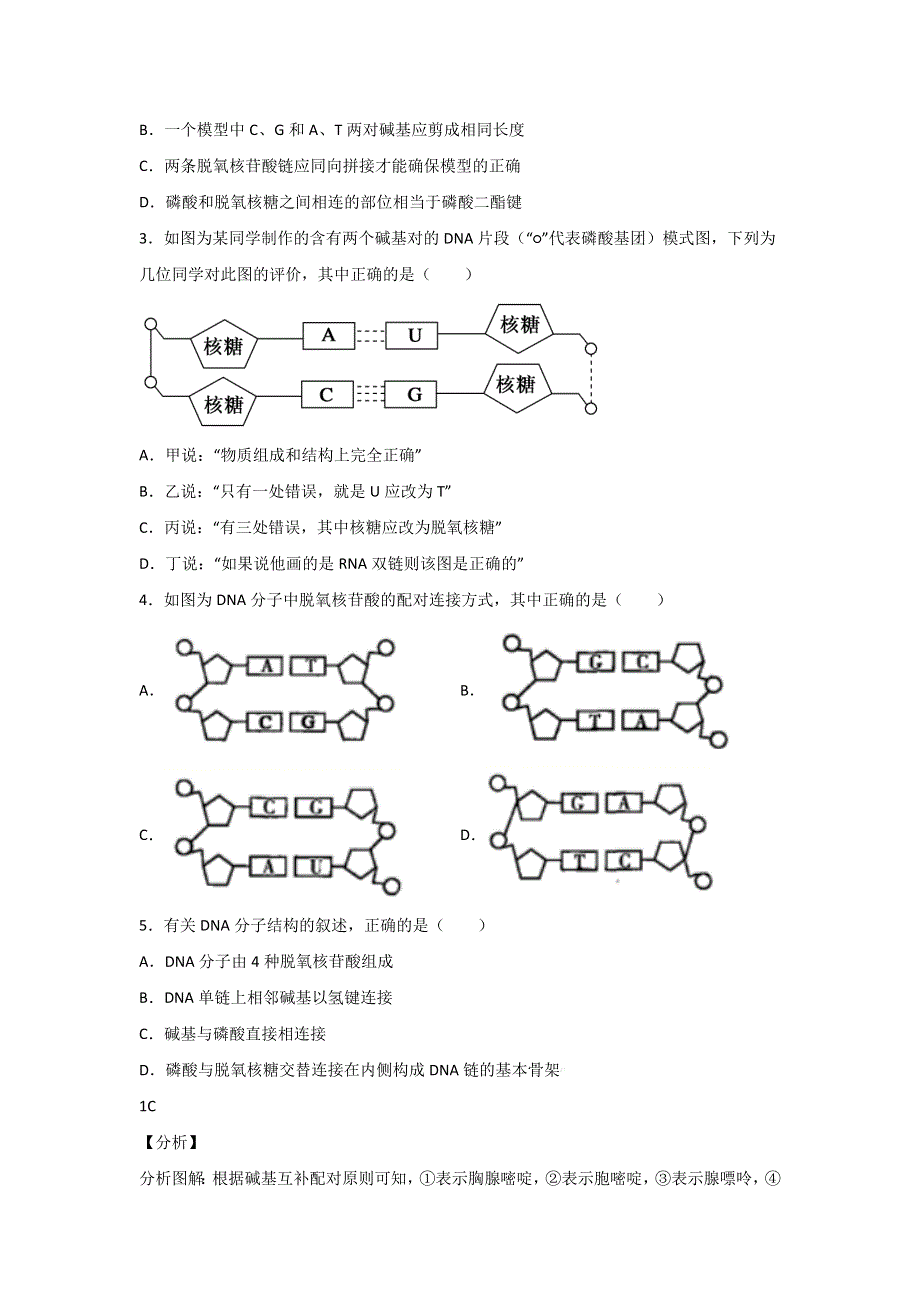 2022年高考生物一轮复习（浙江专用） 考点11 DNA的分子结构和特点 WORD版含解析.doc_第2页