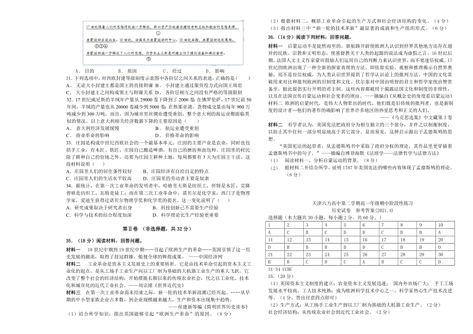 天津市六力高级中学2020-2021学年高一下学期期中考试历史试题 WORD版含答案.doc_第3页