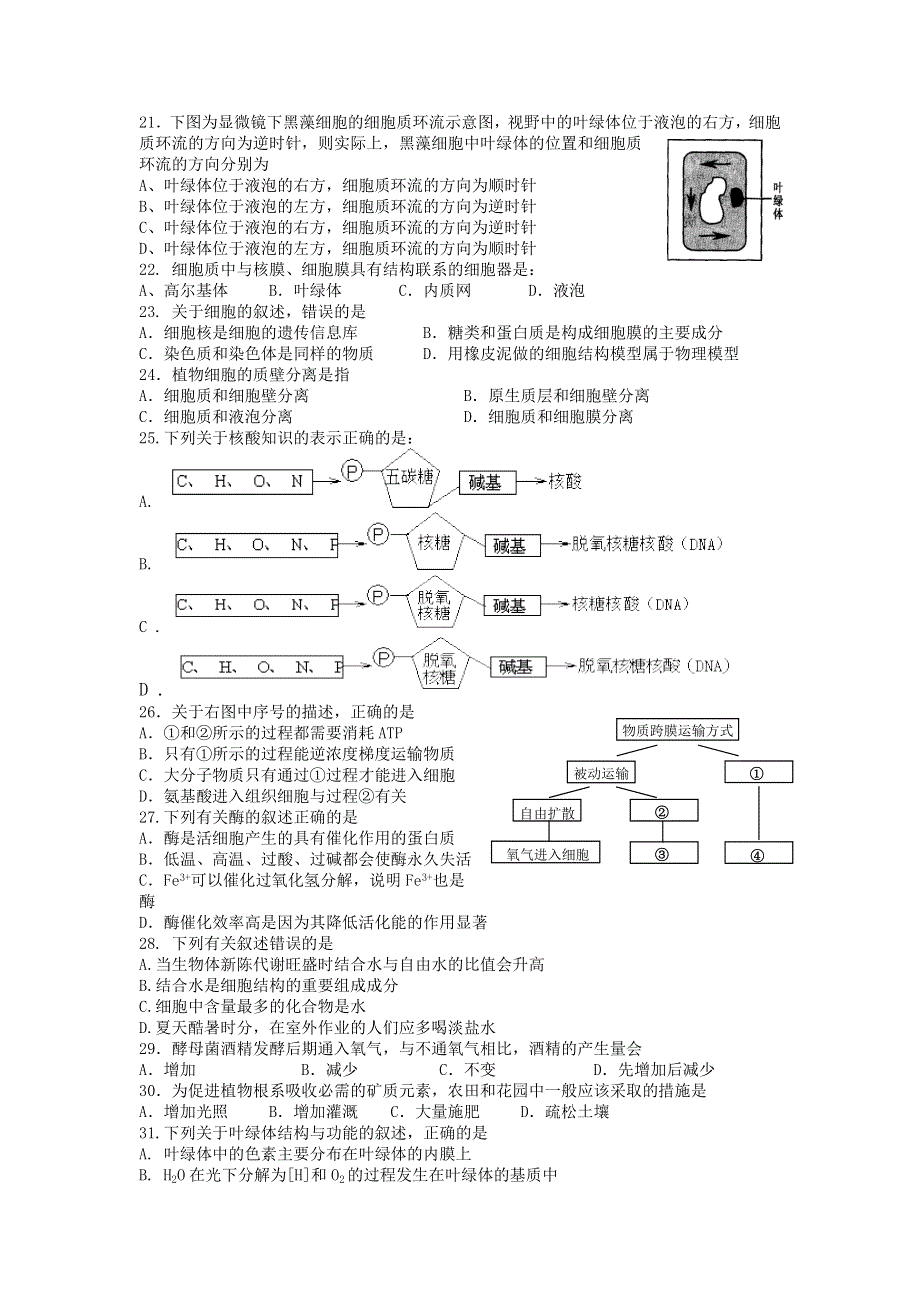 广东省汕头市金平区东厦中学2011-2012学年高一上学期期末考试生物试题 WORD版含答案.doc_第3页