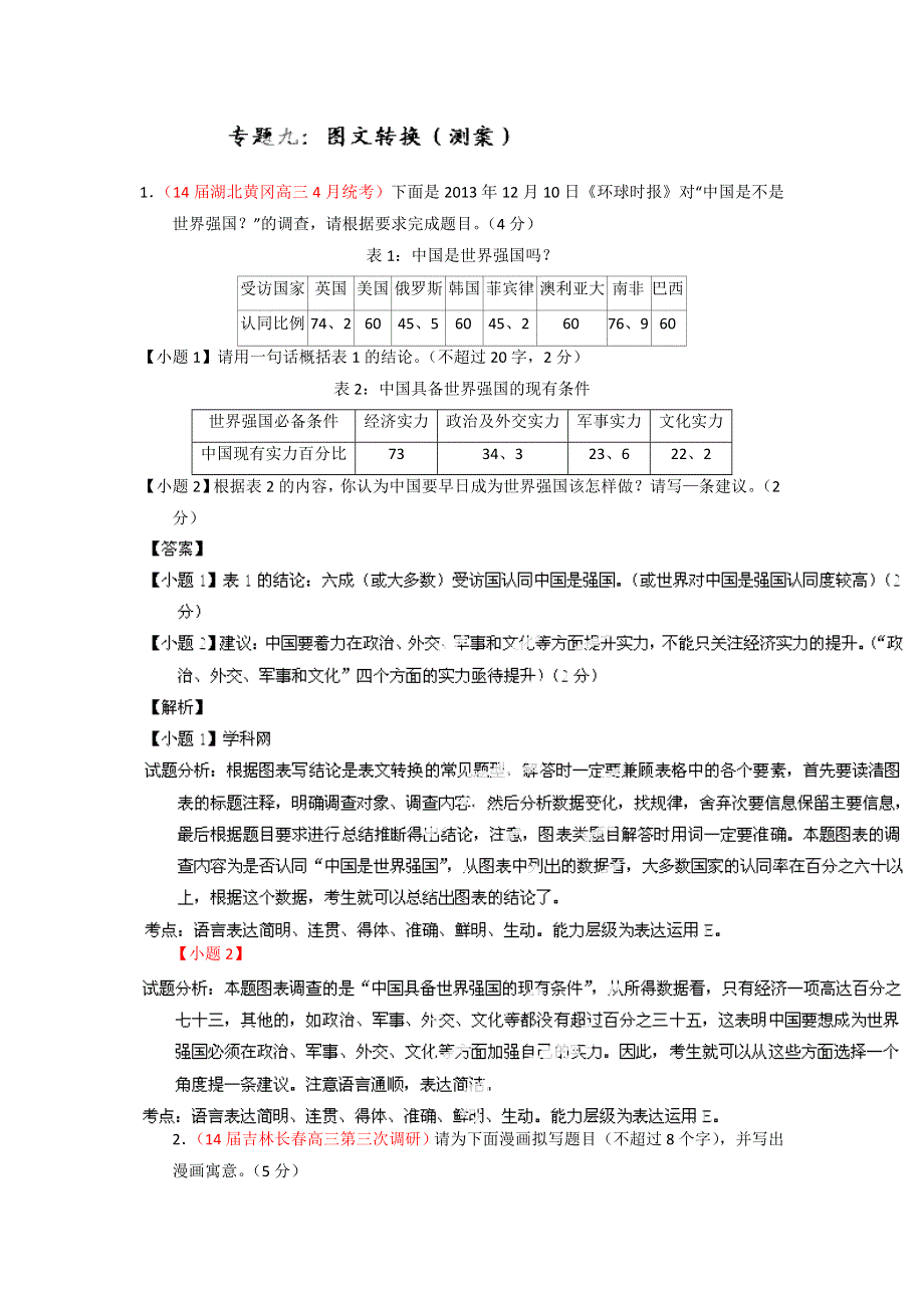 2014-2015学年高考语文一轮复习讲练测（测案）：专题09 图文转换（解析版） WORD版含解析.doc_第1页