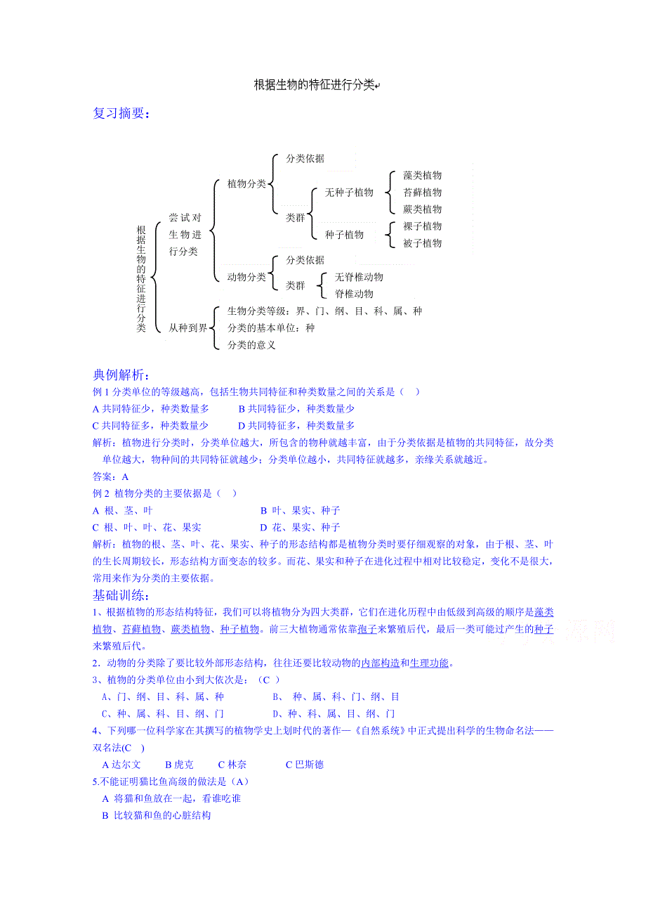 广东省江门市新会华侨中学高三生物知识点过关测试：根据生物的特征进行分类.doc_第1页