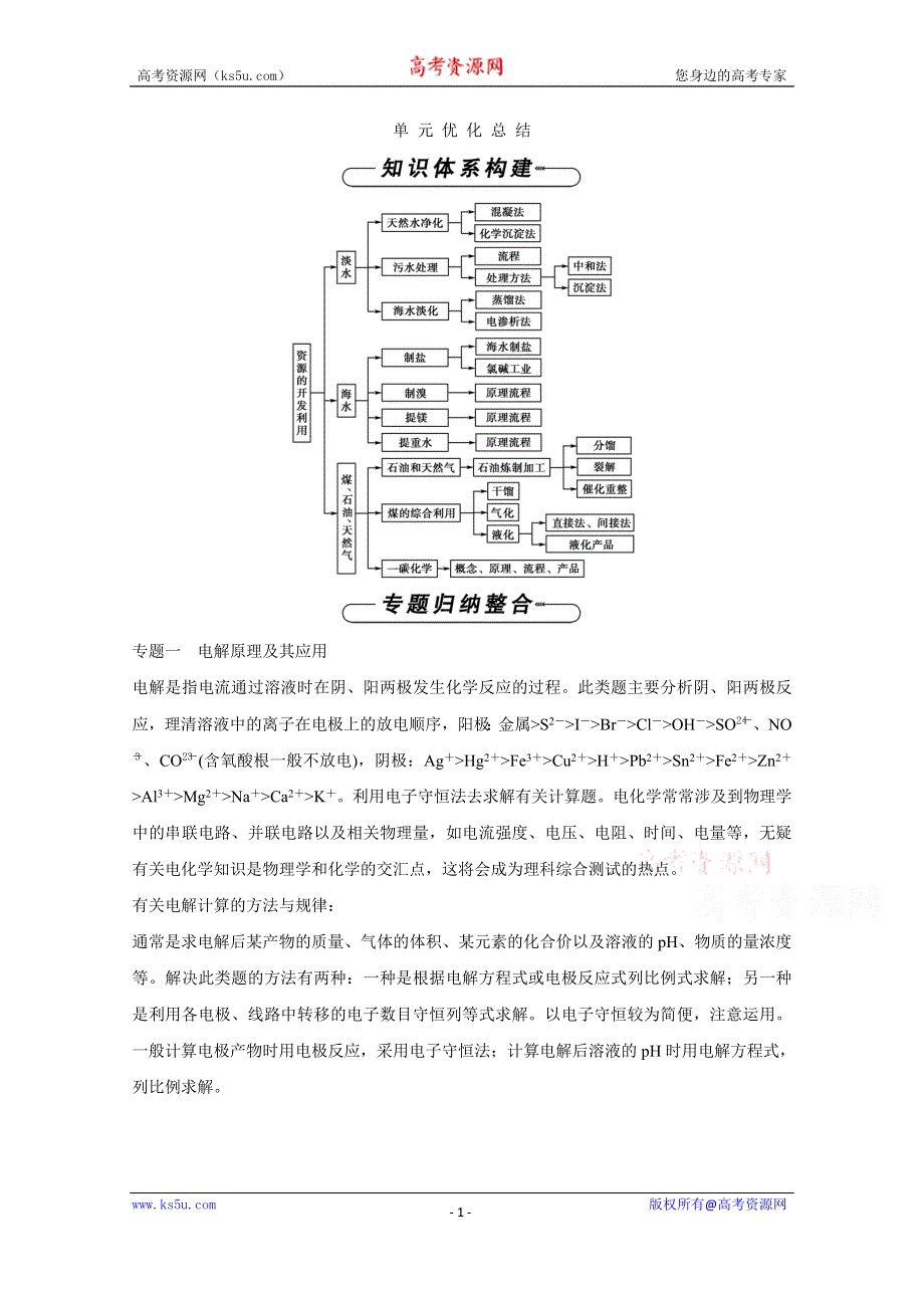 2019-2020学年化学人教版选修2学案：第二单元化学与资源开发利用 单元总结 WORD版含解析.doc_第1页