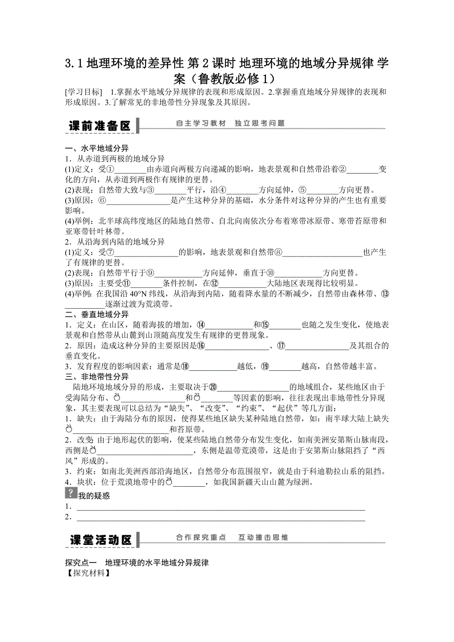 2012高一地理鲁教版必修一学案 3.1 地理环境的差异性 第2课时.doc_第1页