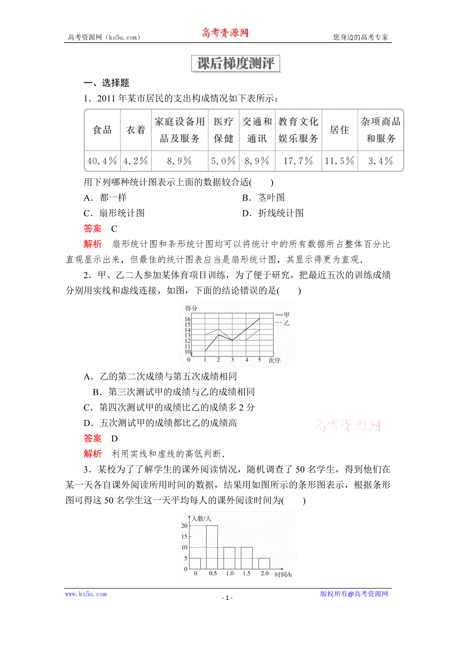 2019-2020学年北师大数学必修三练习：第一章 统计 §1-3 课后梯度测评 WORD版含解析.doc_第1页