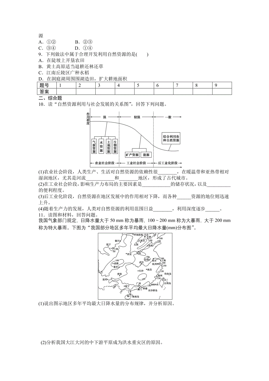 2012高一地理鲁教版必修一课后练习 4.1 自然资源与人类 第2课时.doc_第2页