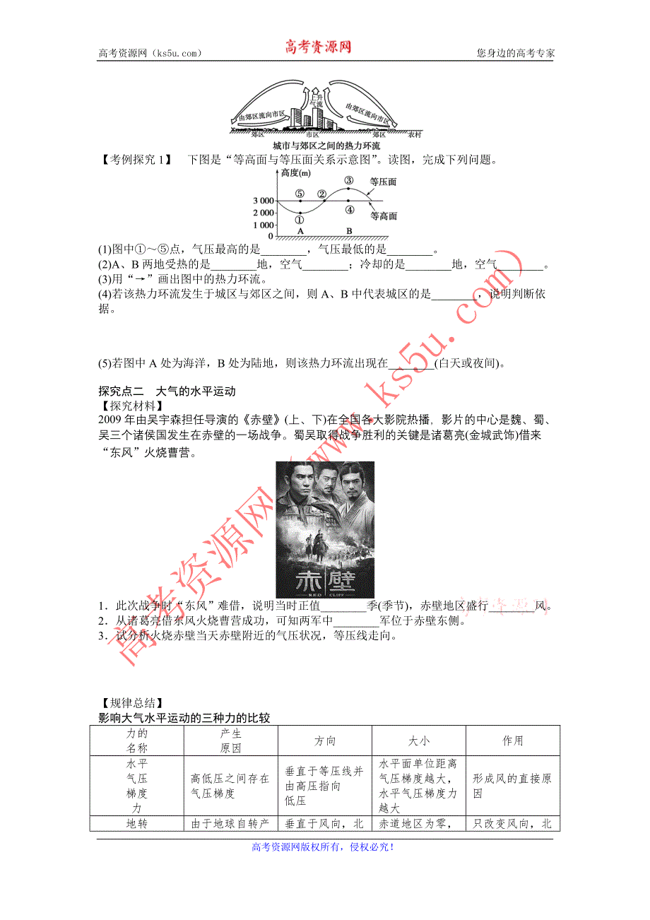 2012高一地理学案 2.3 大气环境 第2课时 热力环流与大气的水平运动 （湘教版必修1）.doc_第3页