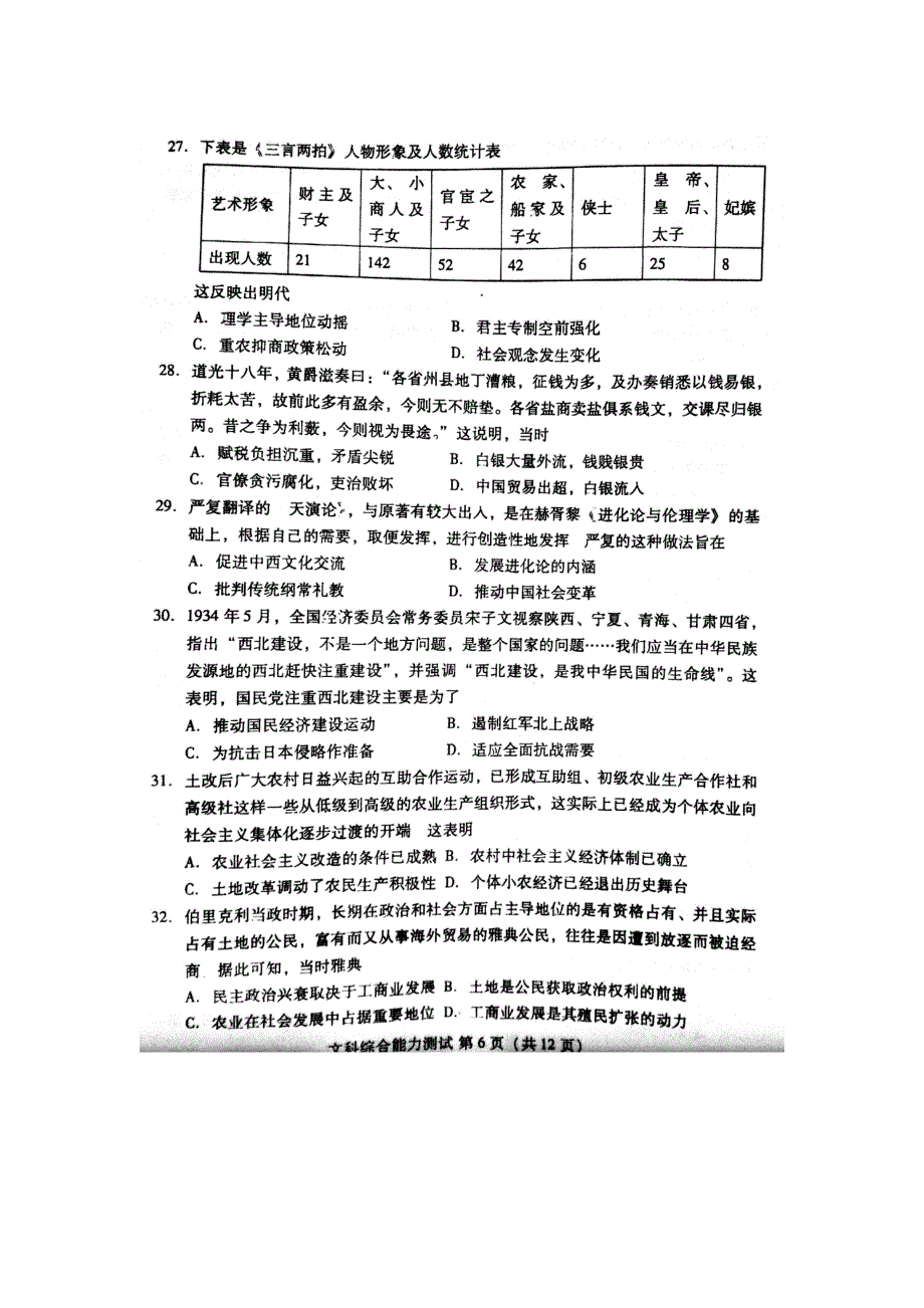 山东省潍坊市2017届高三第三次模拟考试历史试题 扫描版含答案.doc_第2页